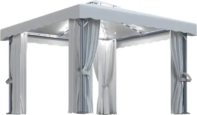 Obrázok produktu pre vidaXL Altánok so závesmi a LED rozprávkovými svetlami 3x3 m krémovo biely