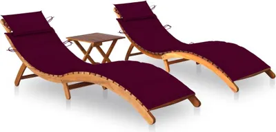 Produktbild von Sonnenliegen 2 Stk. mit Tisch und Auflagen Massivholz Akazie
