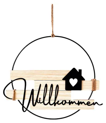 Produktbild von Türkranz mit Willkommensschild - Trockenblumen Dekokranz - Wand- und Türdekoration - Personalisiert