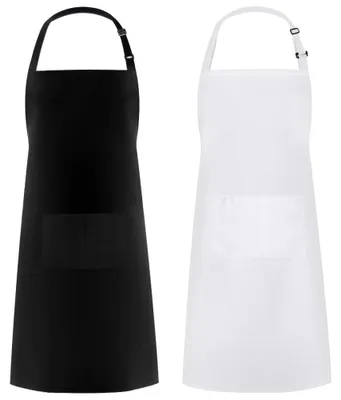 Schürzen-Set 2er-Pack, verstellbar, wasserabweisend, 2 Taschen, Weiß/Schwarz