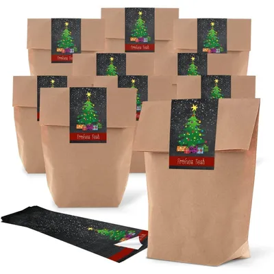 Produktbild von Papiertüten mit Nikolaus Aufkleber 19 x 29,5 x 7,5 cm (10 Stück)Weihnachtsbaum Schwarz, Grün / 10 Stück