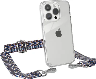 Produktbild von EAZY CASE Handykette - Verstellbarer Trageriemen kompatibel mit Apple iPhone 15 Pro, Handykordel mit transparenter Silikon-Hülle, Band in Blau