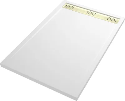 Image de Receveur en acrylique Blanc 90x140x5 cm + Grilles Linéaires Chrome et Or Brossé - WHITENESS II