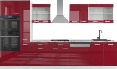 Obrázok produktu pre Vicco kuchynská linka R-Line, 350 cm s vysokou skrinkou, bez pracovnej dosky, Bordeaux vysoký lesk/biela/biela