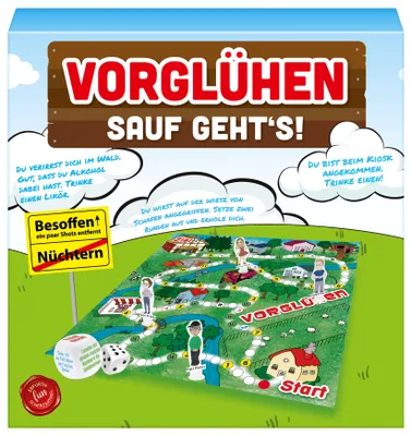 Produktbild von Brettspiel Vorglühen Trinkspiel Partyspiel Saufspiel Gesellschaftsspiel für bis zu 6 Spieler
