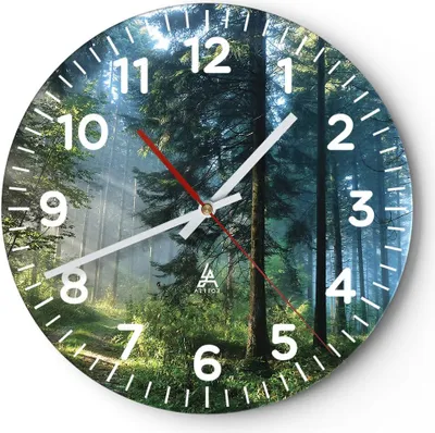 Produktbild von Wanduhr - Rund - Glasuhr - Wald Dämmerung die Sonne - 40x40cm - Schleichendes Uhrwerk - Lautlos - zum Aufhängen bereit - Dekoration Modern - Wanddekoration aus Glas - C4AR40x40-4398