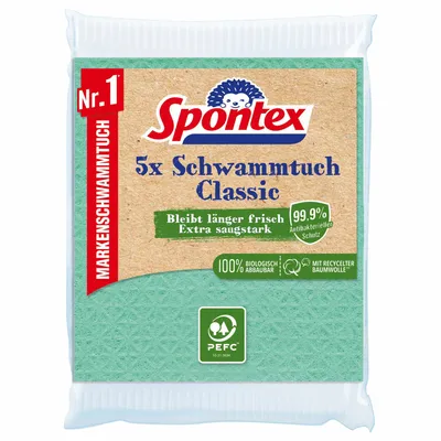 Produktbild von Spontex Schwammtuch Classic Antibac PEFC 5er Pack