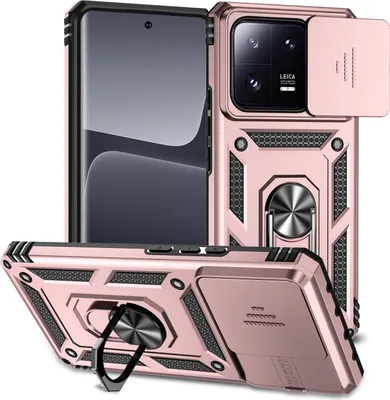 Image de Étui pour Xiaomi 13 Pro étui double couche avec couvercle coulissant pour appareil photo et anneau de support Rose