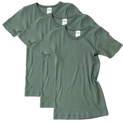 Produktbild von HERMKO 2810 3er Pack Kinder kurzarm Unterhemd für Mädchen + Jungen aus Baumwolle, Farbe:olive, Größe:92