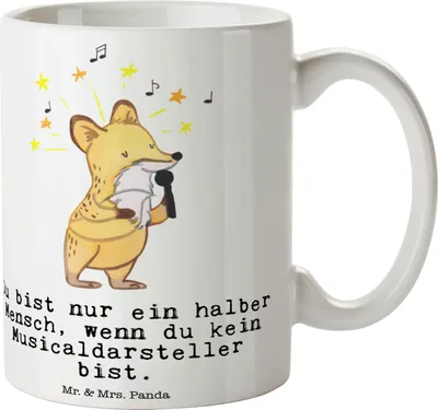 Produktbild von Mr. & Mrs. Panda Trinkbecher Musicaldarsteller Herz - Weiß - Geschenk, Kaffeetasse, bedruckt, Motivtasse, Becher, Tasse mit Spruch, Teebecher
