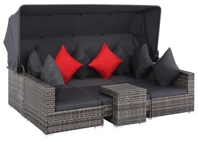 Produktbild von vidaXL 7-tlg. Garten-Lounge-Set mit Auflagen Poly Rattan Grau