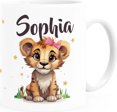 Produktbild von Kinder-Tasse Motiv Baby Löwin Name personalisierte Namenstasse für Mädchen mit Tiermotiv SpecialMe® weiß standard