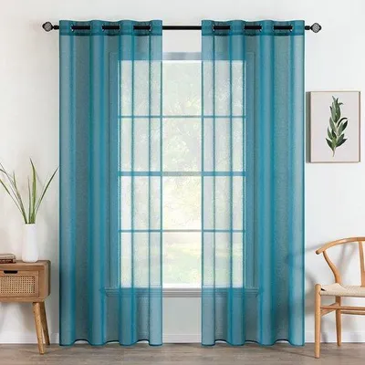 Productafbeelding van Ibenzoa® Transparante, luchtige voile gordijnen met ingeponste oogjes – set van 2, 140 x 225 cm, polyester, blauw