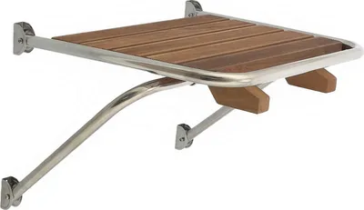 Produktbild von Edelstahl Badeplattform mit Teakholz Trittfläche 550 x 600mm, zum Nachrüsten für Heckspiegel an Booten