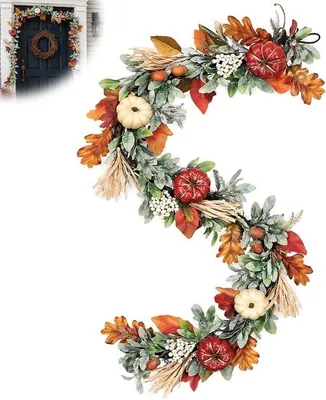 Productafbeelding van Mineup Herfstkrans, 180 cm, herfstslinger, kunstvoordeur met kunstpompoen, bessen, esdoornbladeren, voor Thanksgiving