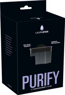 A black cardboard box for a product called LAURASTAR PURIFY.