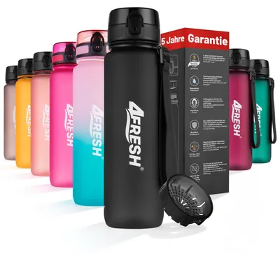 Produktbild von 4FRESH Trinkflasche 1000 ml aus Tritan – BPA-freie Wasserflasche mit Sieb, auslaufsicher, 1-Klick-Öffnung & Trageschlaufe
