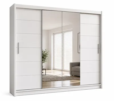 Produktbild von Schwebetürenschrank LISSABON II 203 cm mit Spiegel – Kleiderschrank modern, großer Schrank Schlafzimmer (Weiss)