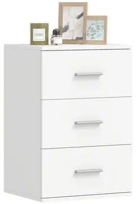 Productafbeelding van Nachtkastje met 3 lades, bijzettafel voor de slaapkamer, MDF, wit