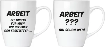 Produktbild von BRUBAKER "Arbeit ist nichts für mich" Tassen Set aus Keramik - Grußkarte und Geschenkpackung
