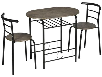 Image de Ensemble de table de cuisine comprenant une table et deux chaises | Couleur : Noir | Dimensions : 80x53x74,5 cm