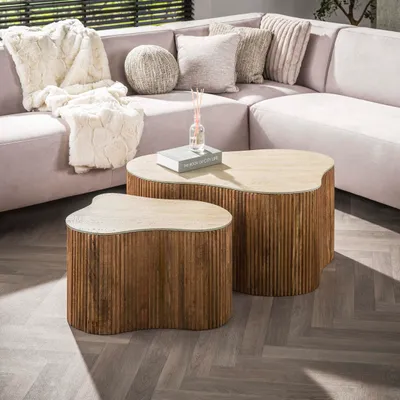 Produktbild von Hoyz Collection – Nuovo Shamrock Couchtisch-Set (2-teilig) – Massives Mango Sand