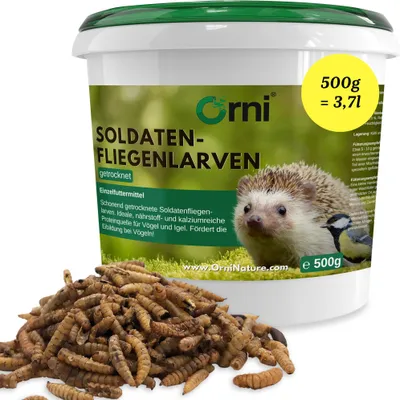 Produktbild von Orni Soldatenfliegenlarven getrocknet 500g | Insektenfutter für Wildvögel, Igel, Fische, Reptilien & Eichhörnchen | Ohne Zusatzstoffe