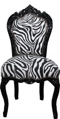 Produktbild von Casa Padrino Barock Esszimmer Stuhl ohne Armlehnen Schwarz / Zebra - Antik Möbel Zebra