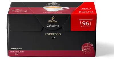 Produktbild von Tchibo Cafissimo Vorratsbox Espresso kräftig Kaffeekapseln, 384 Stück – 4x 96 Kapseln (Espresso, intensiv mit kräftigen Röstaromen), nachhaltig & fair gehandelt