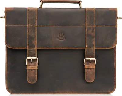 Zdjęcie produktu dla Paolo Peruzzi Duża torba męska na ramię teczka skórzana z klapą do pracy w stylu vintage brązowa