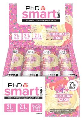 Produktbild von PhD Smart Bar (12x64g) Birthday Cake - Riegel - Protein-Riegel