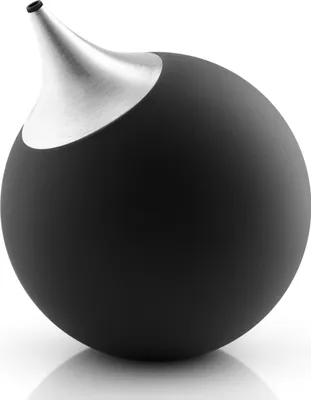 A black liquid soap dispenser with a silver nozzle is shown against a white background.