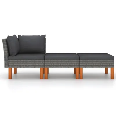 Immagine prodotto di set 3 pezzi da giardino in poly rattan e legno massiccio di eucalipto