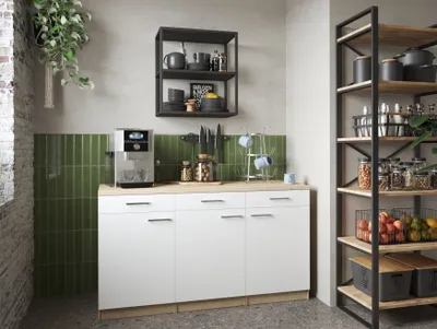 Produktbild von Küchenschrank Unterschrank Schublade 150 cm Eiche Sägerau Weiß Merle Respekta