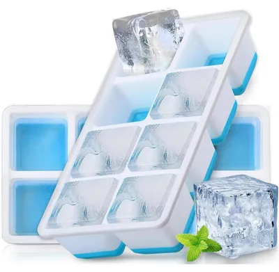 Produktbild von Eiswürfelbehälter mit Deckel, 2 Stück, Eckig, Silikon, BPA Frei, Stapelbar, Blau