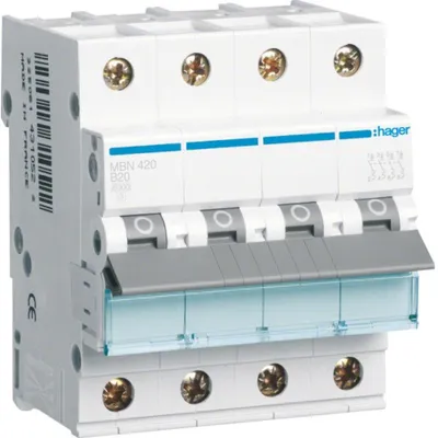 Image de Hager Disjoncteur de protection de ligne 4pol. B-20A, 6kA MBN420 (MBN420)