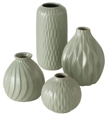 Vasen-Set 4-teilig, Porzellan, grün, Höhe 9-19 cm