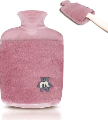 Produktbild von Wärmflasche 2.0L mit Deckel und Kuschelweichem Fellbezug, Kängurutasche - Auslaufsicher, Bettflasche mit weichem Abnehmbarem Bezug(Bär Pink)