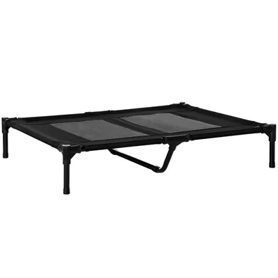 Image de Lit de chien respirant pour l'extérieur, pliable, avec cadre en métal, tissu Oxford 600D, couleur noire | Surélevé et pliable | Pour chiens jusqu'à 30 kg | 92 x 76 x 18 cm