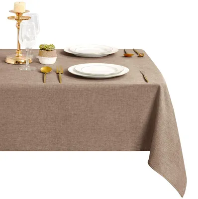 Productafbeelding van Linnenlook tafelkleed, 160x320 cm, khaki, afwasbaar, polyester, geschikt voor buiten
