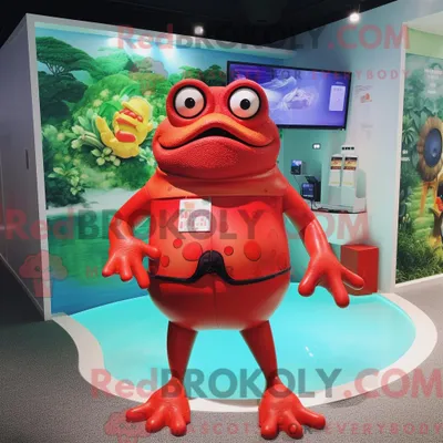 Obrázek produktu pro Postava REDBROKOLY maskota červené žáby oblečená do plavek a pásků