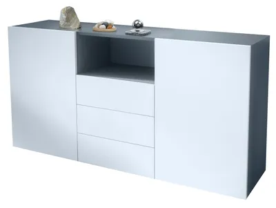 Produktbild von Vladon Sideboard Skadu V2, Kommode mit 2 Türen, 3 Schubladen und 1 offenem Fach, Anthrazit matt/Weiß matt (138,5 x 71,5 x 35 cm)
