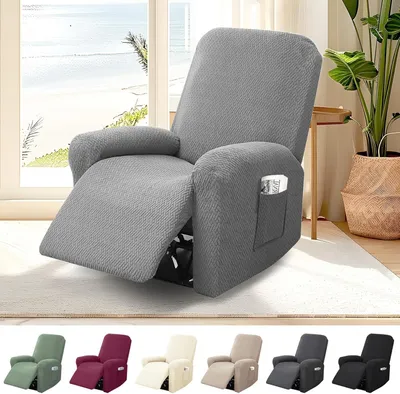Produktbild von Relaxstuhlabdeckung dunkelgrau, elastischer Sofabezug, mit Taschen, für Fernsehsessel