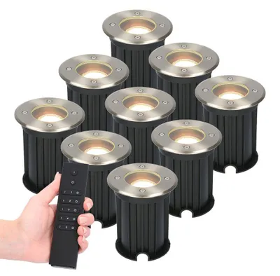 Produktbild von hoftronic LED Bodeneinbaustrahler 4W 345lm 2700K Edelstahl IP65 dimmbar Set 9x