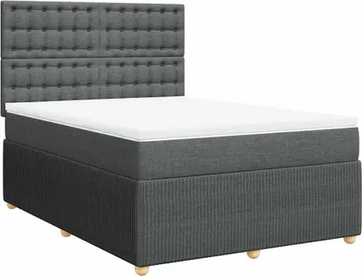 Imagen del producto de Cama con somier y colchón, color gris oscuro, 160x200 cm, tapizada en tela