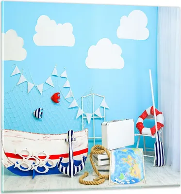 Produktbild von Bilder auf glas - Boot Anker Wolken Junge - 60x60cm - Glasbilder - Wandbilder - Kunstdruck - zum Aufhängen bereit - Wanddekoration aus Glas - Glas Bilder - Wandbild auf Glas - GAC60x60-2940