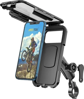 Produktbild von wasserdichte Motorrad Telefon Halterung Fahrrad Telefonhalterung 1 "Kugel Lenker Stamm Mobiler Halter Anti-Dieb 720 ° Rotations Aluminiumbasis für 5,5" -6.8 "Cellphones (L)