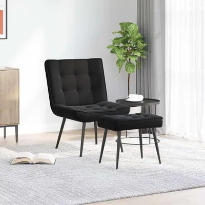 Produktbild von Schwarzer Samt-Relaxsessel mit Fußhocker