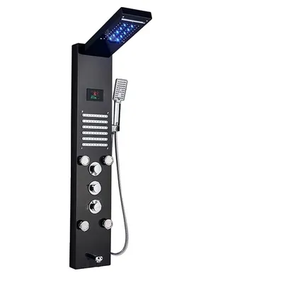 Produktbild von LED Duschpaneel, Wasserfall Regenduschkopf, SPA Massage Düsen, Schwarz 8004