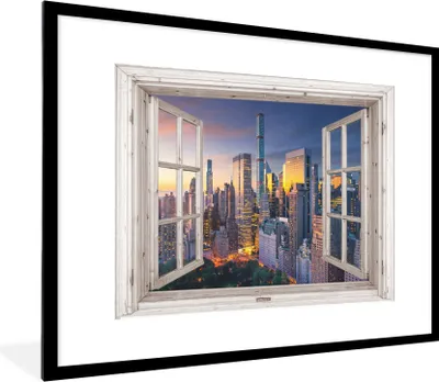 Produktbild von MuchoWow® Gerahmtes Poster Ansicht - New York - Architektur 80x60 cm - Poster mit Schwarzem Bilderrahmen Wandposter Rahmen Foto Bilder - Schlafzimmer-Dekorationen - Fotoposter